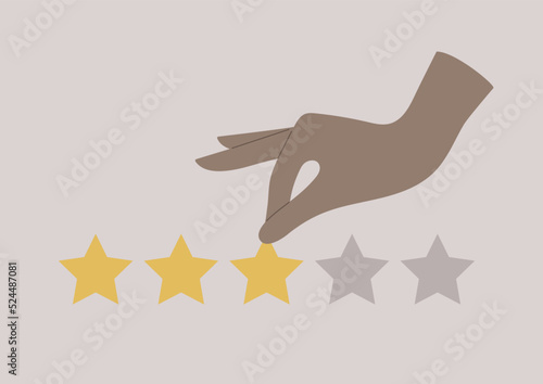 Rate us concept, a hand holding a star, costumer service quality