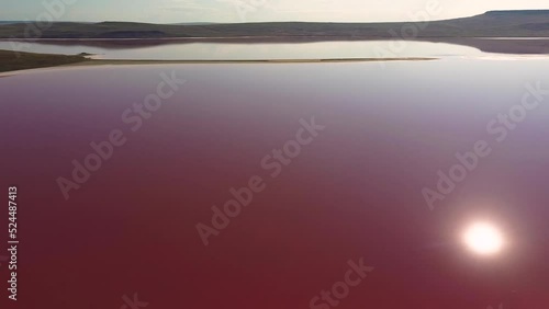 Salty Pink Lake Kayashskoe in Crimea as seen from a drone