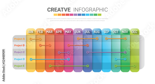 Business project time plan template with All mont, 12 months, Modern colorful chart.