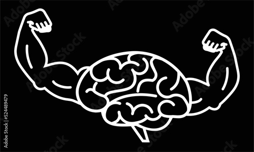 strong brain, brain power concept, linear, vector illustration