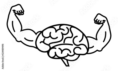 strong brain, brain power concept, linear, vector illustration