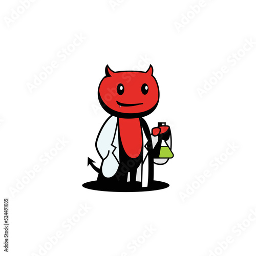 vector mascot cute evil demon doctor holding a lab glass