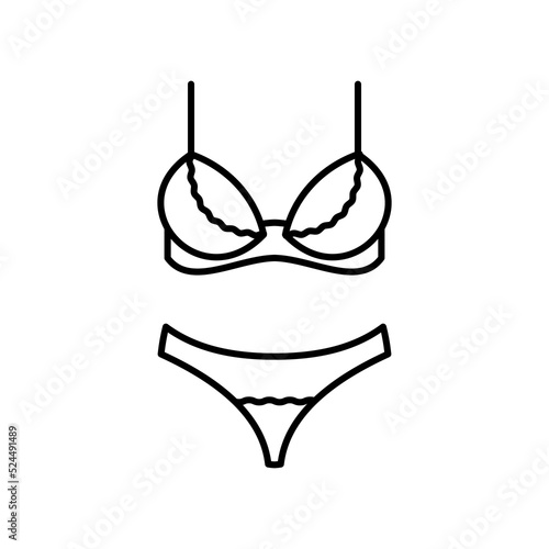 lingerine set, panties and bra vector icon. EPS 10. Women underwear illustration. Isolated on white. Thin outline symbol. Sign for logo, app, banner.. Used for web design, dev, ui, ux, gui. Sexy lace.