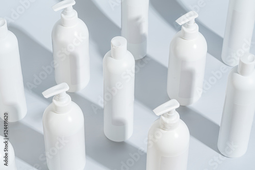 Set of dispenser bottles for soap and shampoo. shampoo bottle without logo