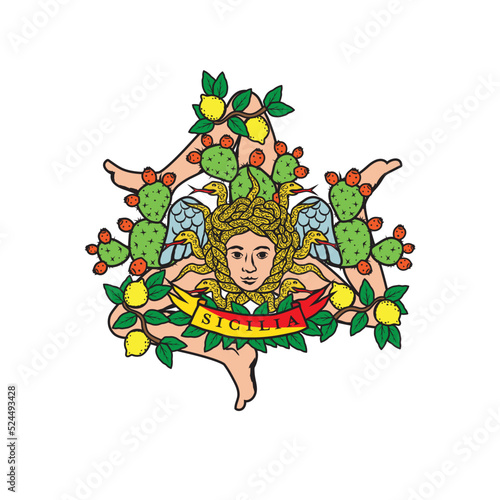 Vector illustration of Sicilian triskelion with lemons and cactus
