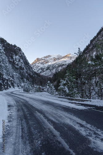 Mountain road in winter, Tanaro valley, Piedmont, Ligurian Alps, Italy