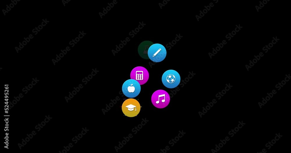 Animation of colorful icons on black background
