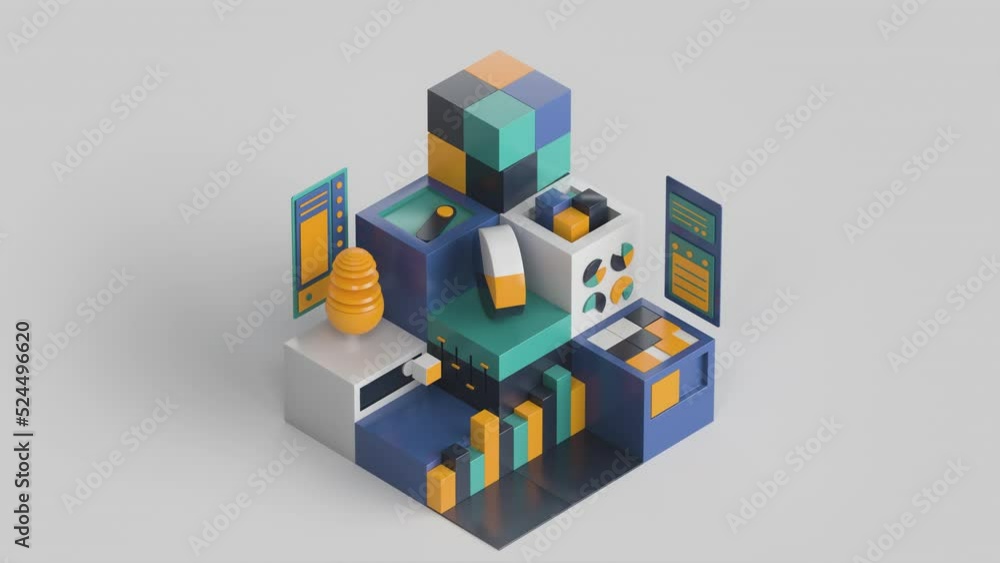 Data processing and big Data analysis 3d looping animation. Conceptual ...