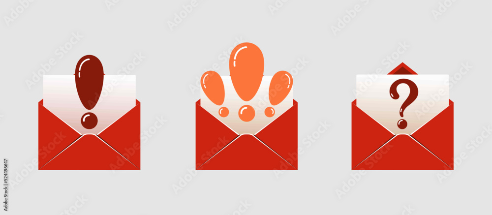 open mail envelope icon set with marker new message
 isolated on grey background. Render email notification
 with letters, check mark, paper plane and magnifying glass.
 realistic vector