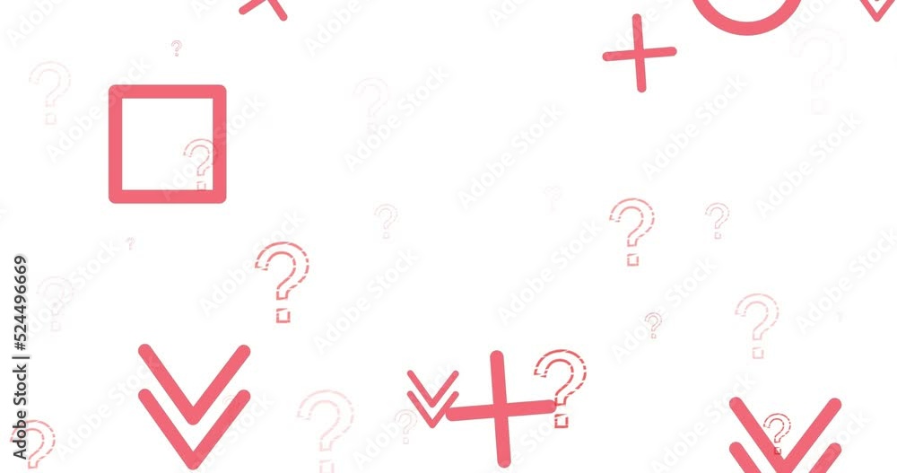 Animation of shapes over question marks on white background Animation of shapes over question marks on white background