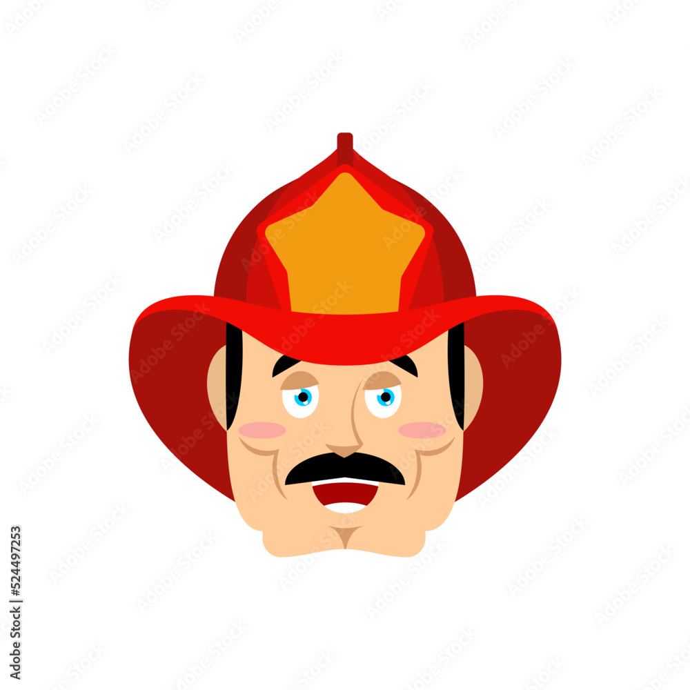 Firefighter happy emoji avatar. Fireman merry emotion. Joyful man