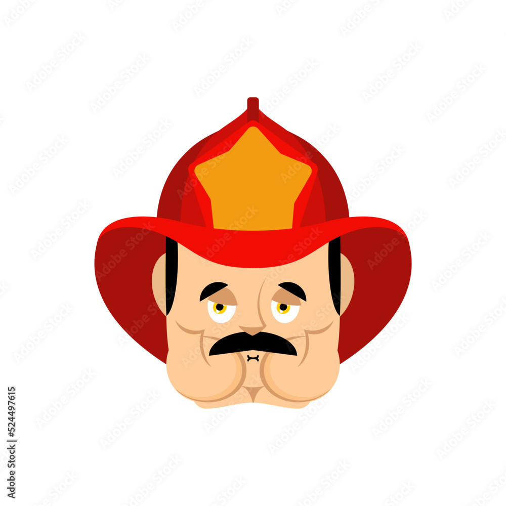 Firefighter nausea emotion avatar. Fireman sickness emotion. Ill man