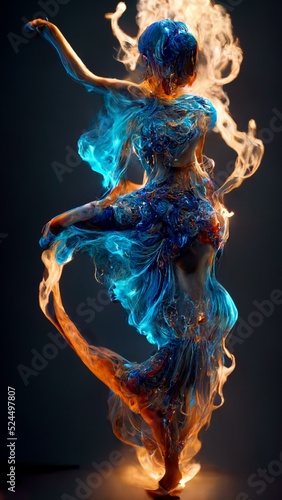 Woman of a liquid fire dancing alone abstract 