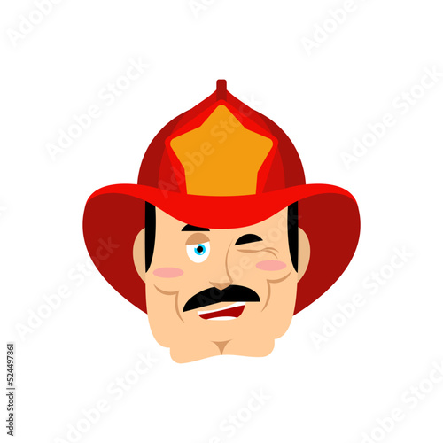 Firefighter winks emoji avatar. Face Fireman happy emotion.