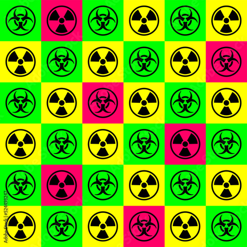 Biohazard and radioactive waste pattern seamless. biohazard sign and nuclear danger background.