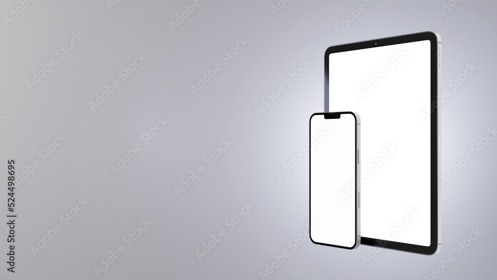 Mock-up of tablet and smartphone with white screens for design app or webpage prototype. Mock-up of tablet and smartphone with white screens for design app or webpage prototype.