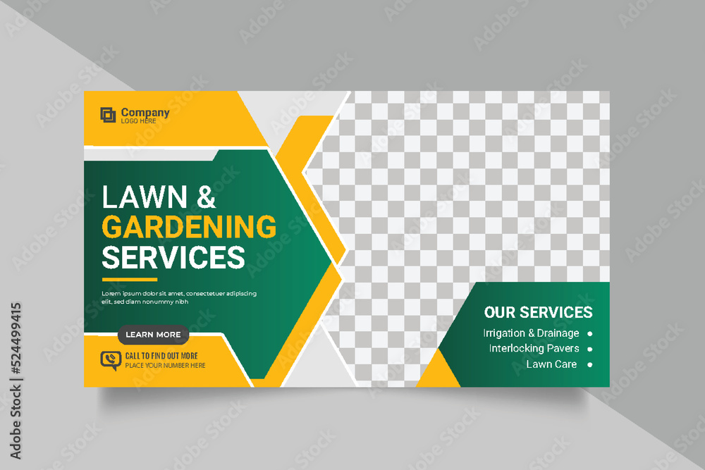 Lawn Mower Garden Web Banner Template. Mowing poster, leaflet, poster design Lawn Mower Garden Web Banner Template. Mowing poster, leaflet, poster design