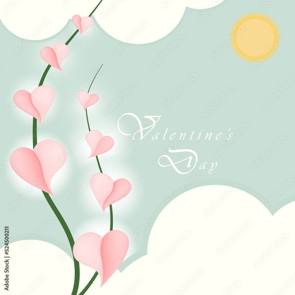 heart flower blooming and cloud vector valentine's day