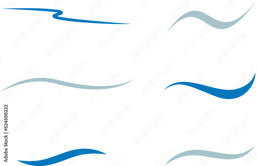 Set of vector waves, water curves for logo and icon