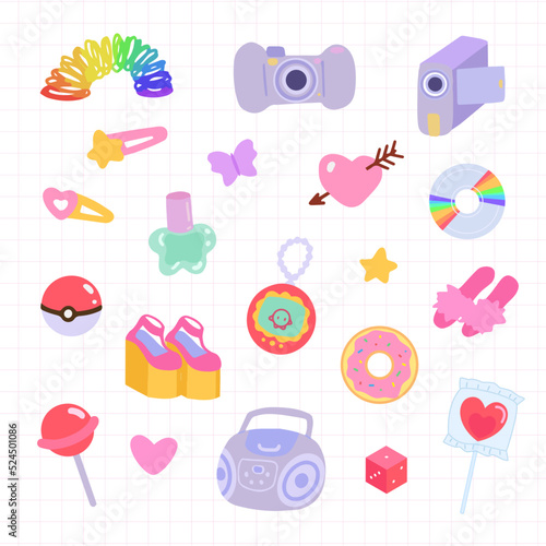 Set of girly y2k stuff, 90s and 00s nostalgia