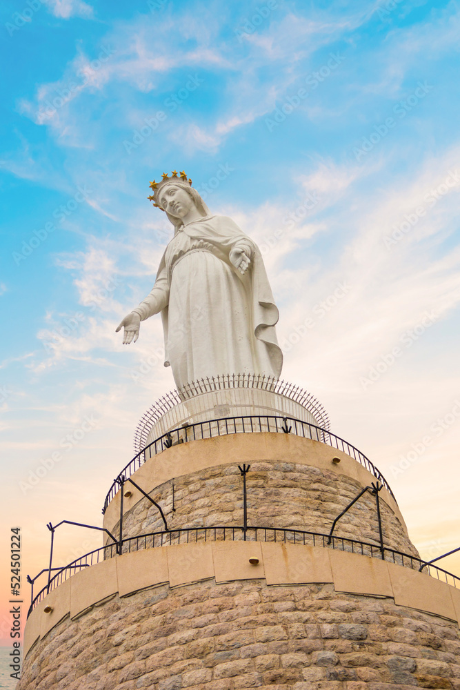 Beautiful view of Virgin Mary Harissa Lady of Lebanon at Mount Harisa, Lebanon