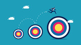 Bigger goals. Businessman runs on goals that grow up. business concept vector illustration