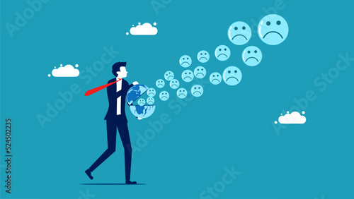 Businessmen spread pessimism. Negative icon coming out of the globe vector