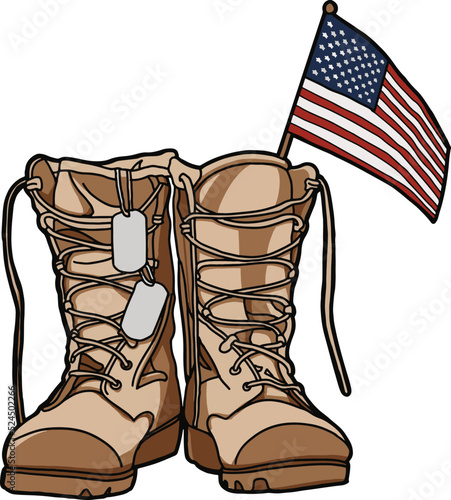 Fotografia Veteran boot dog tag us flag