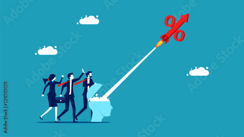 Increase interest rates. Interest rates are rising like a rocket. vector illustration