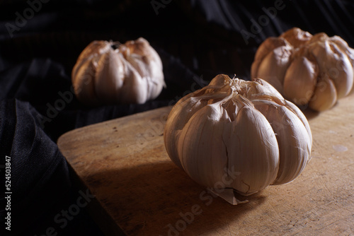 garlic on a wooden background