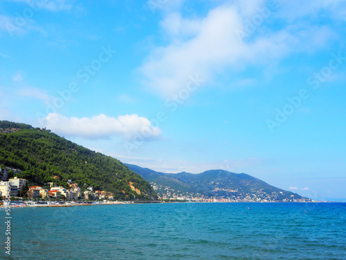 View of the historic resort cities of Laigueglia and Alassio, famous cities on italian Riviera, Alassio, western Liguria, Italy