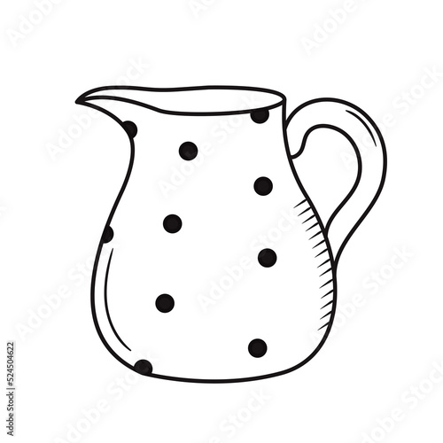 Outline milk jug doodle. Hand drawn silhouette of kitchenware element. Vector pitcher isolated on white. Black line cookware