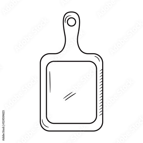 Outline wooden cutting board. Hand drawn silhouette of kitchenware element. Cooking tool vector item isolated on white. Black line cookware