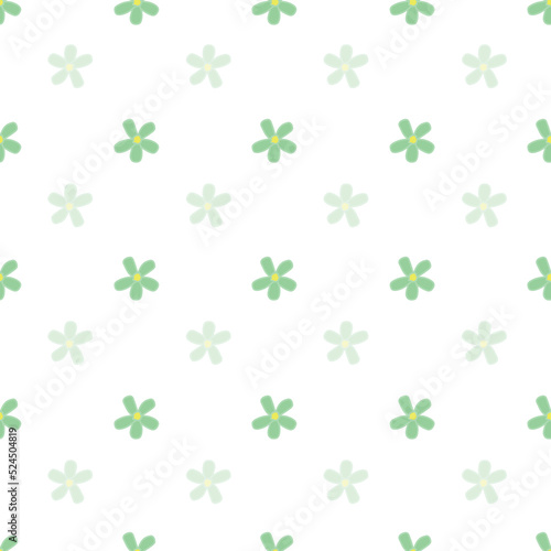 Green daisies ditsy striped seamless pattern design.
