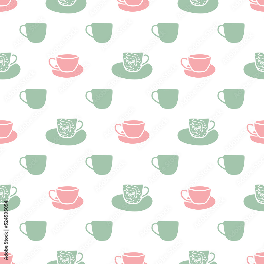Green and pink cups seamless pattern print background. Green and pink cups seamless pattern print background.