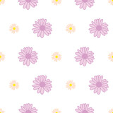 Pink, small yellow daisies ditsy seamless pattern design.