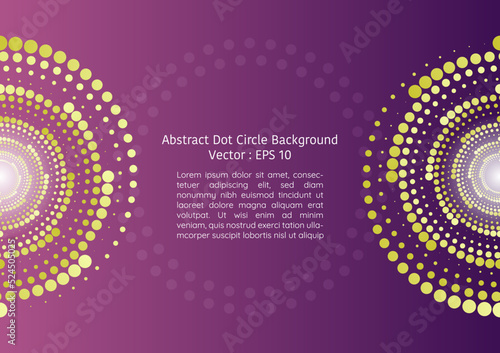Abstract dot circular background, groups of halftone dots at left and right side, and big transparent ring of dots in the middle
