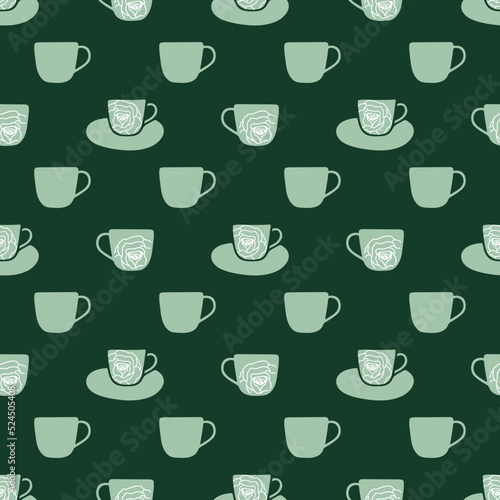 Green cups, white flowers seamless pattern print background. © Follow dreams