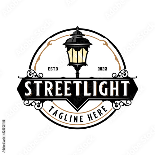 street lamp classic logo vector. street lamp icon concept in vintage style.