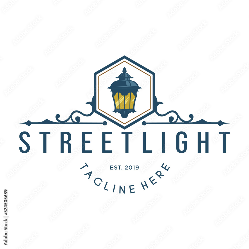 street lamp vintage logo design. street lamp concept with decorative ornaments. suitable for businesses that want to look classic.