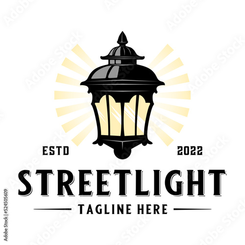 street light logo design. street lamp concept in vintage style.