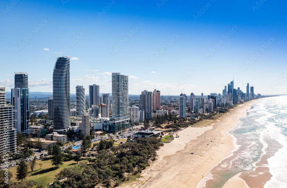 Aerial view of Broadbeach on a sunny day
