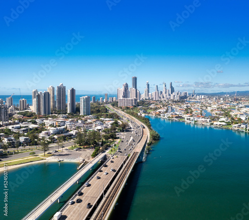 Sundale Bridge and Gold Coast skyline on a sunny day © Zstock