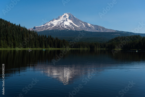 Mt Hood reflection over Trillium Lake, Oregon, on a perfectly blue sky day