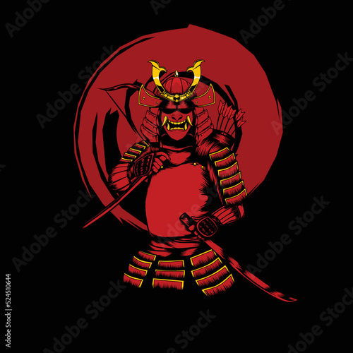 Samurai Horror Theme with Oni Mask Premium Quality Stock Vector.Mask Designs for T-shirts, Tattoos, Stickers, Gaming Logos or Posters.