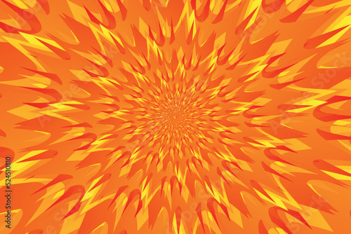 Abstract hypnotic sun pattern with sharp gradient orange, red, yellow rays. Fantasy fractal art. Abstract background. Flash of light, explosion of a star. Vector eps 10