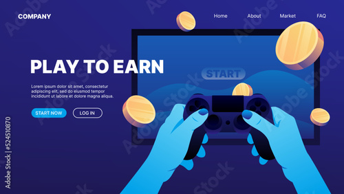 Play to Earn Website Landing Page Template. Vector illustration