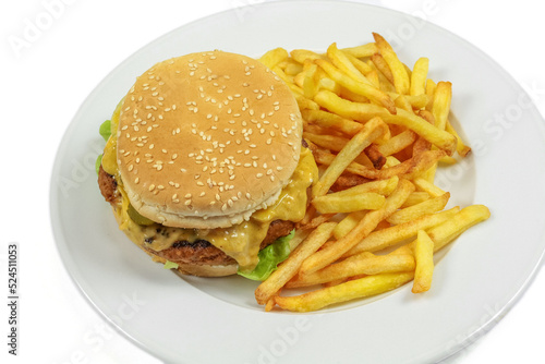 burger et frites en gros plan dans une assiette