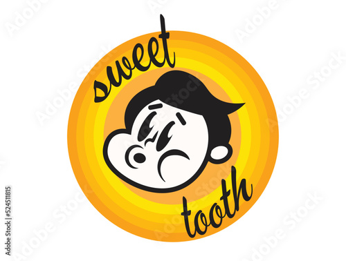 Vintage cartoon mascot of a whistling boy, sweet tooth, 1940's style vector illustration, fast food, bakery logo