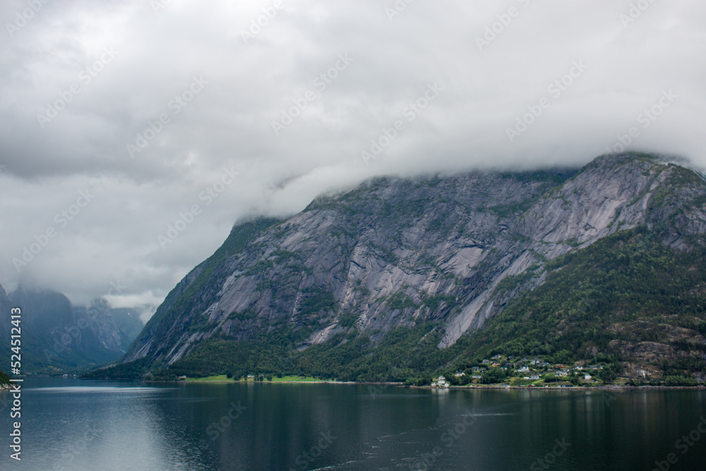 Panorama view of the Hardanger Fjord near Eidfjord Vestland in Norway (Norwegen, Norge or Noreg)